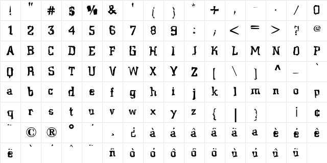 Zooloo Regular  glyph index