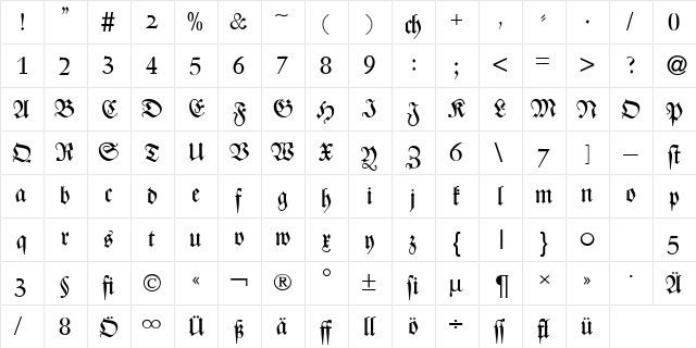 ZenturyDB Bold  glyph index