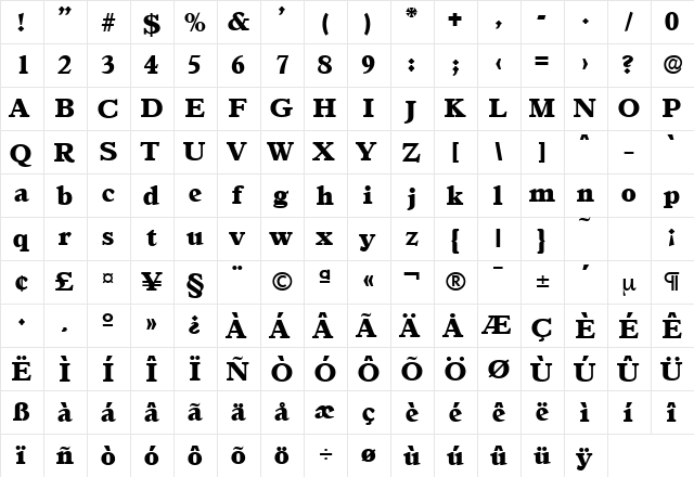 Granada-Serial-Heavy Regular  glyph index