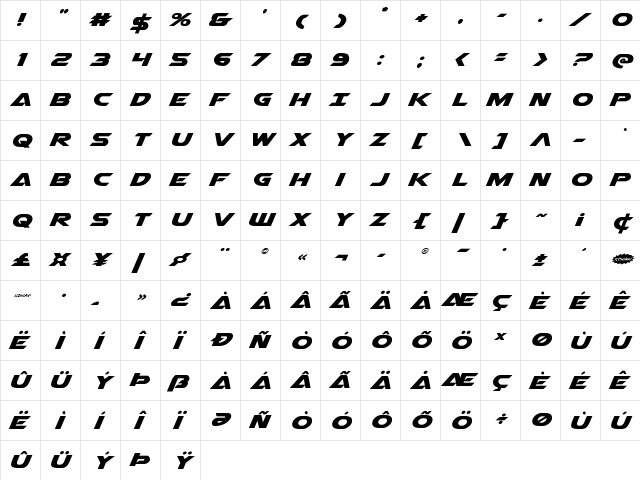 Airstrike Expanded Expanded  glyph index