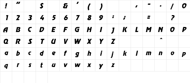 Spacedock Regular  glyph index