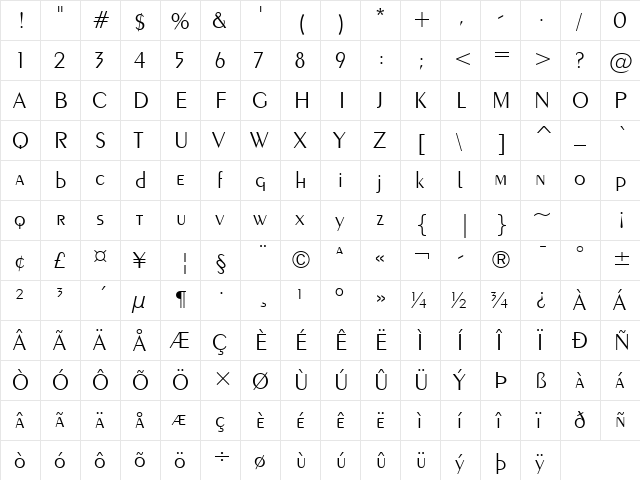 Exotc350 Lt BT Light  glyph index