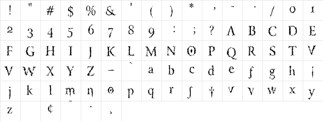 PorcupineRoman Regular  glyph index