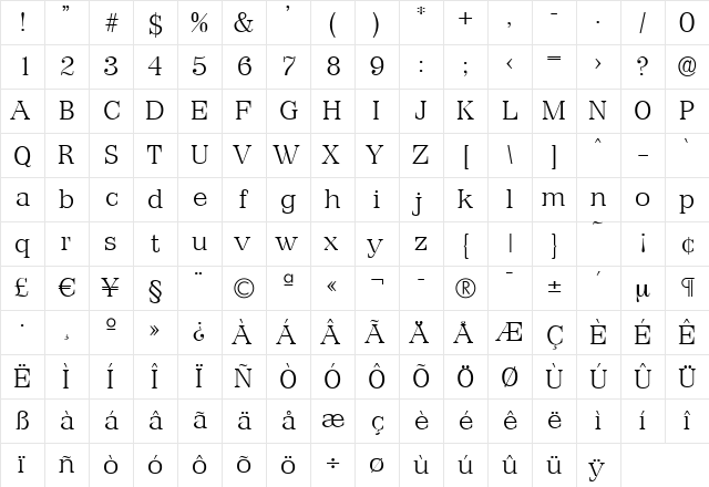 GaryBecker-ExtraLight Regular  glyph index