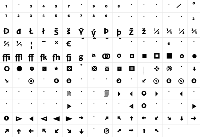 Fedra Sans Bold Expert  glyph index
