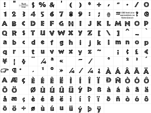 Bride Inline Regular  glyph index