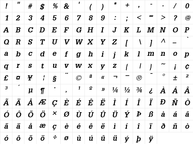 Glypha65 BoldItalic  glyph index