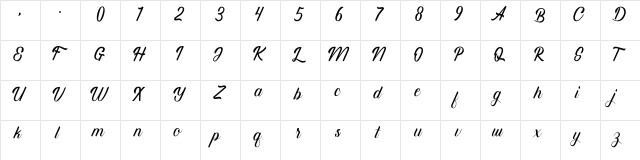 Regina Script Regular  glyph index