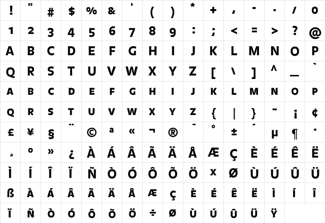 BalanceBlack-Caps Regular  glyph index