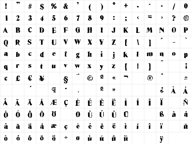 ThomasBeckerRandom-Black Regular  glyph index