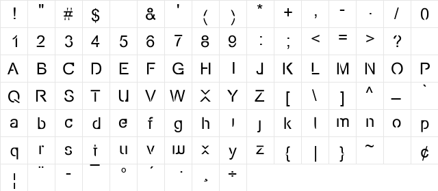 Arial Regular  glyph index