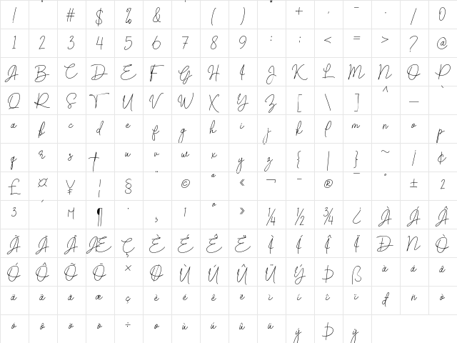 Brotherside Signature Regular  glyph index
