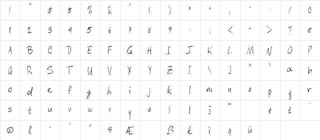 Stand 1 Regular  glyph index