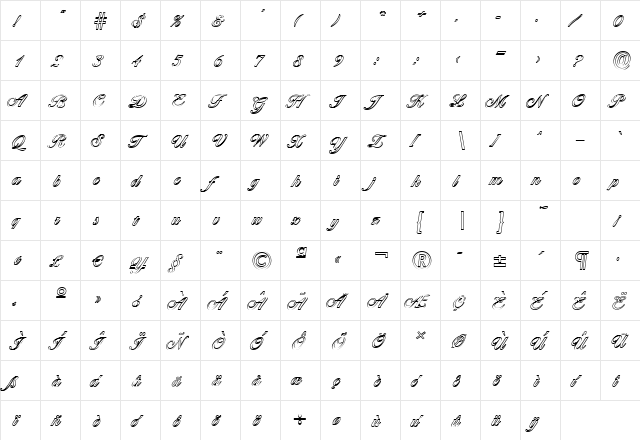 NicholasBeckerOutline Regular  glyph index