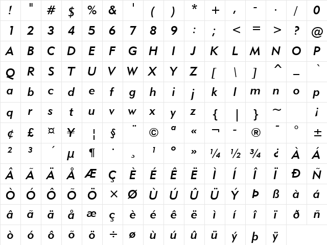 Geometr415 Md BT Medium Italic  glyph index