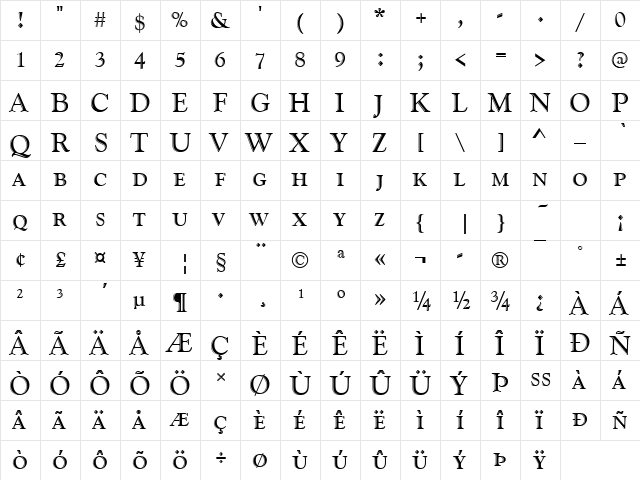 Goudy Becker Handtooled Discaps Regular  glyph index