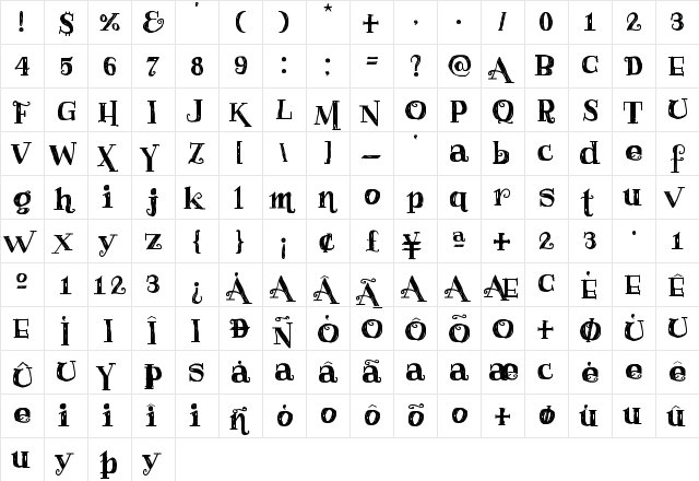 Haggard Frog Demo Regular  glyph index