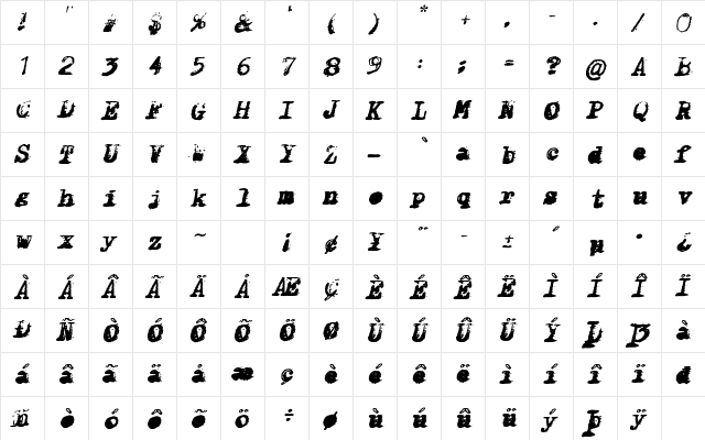 X-Classified Regular  glyph index