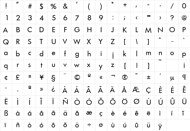 Limerick-Serial DB Regular  glyph index