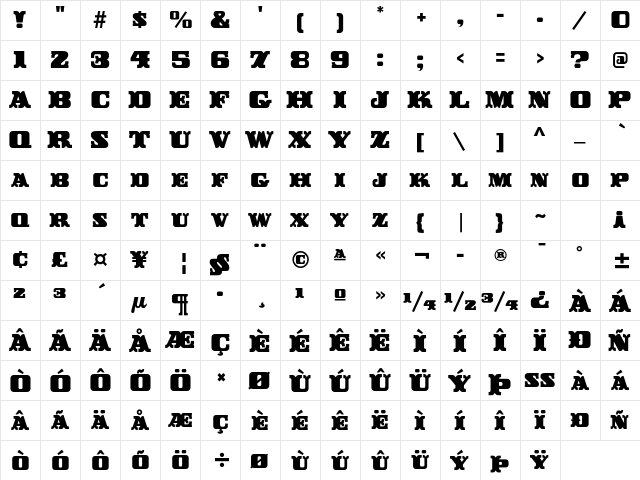 Buckeroo ITC Std Regular  glyph index