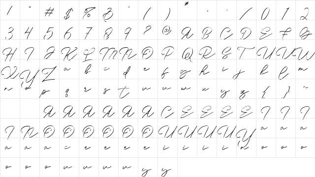 Young Rich Regular  glyph index