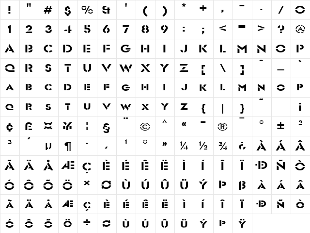Stencil SansExtended Normal  glyph index