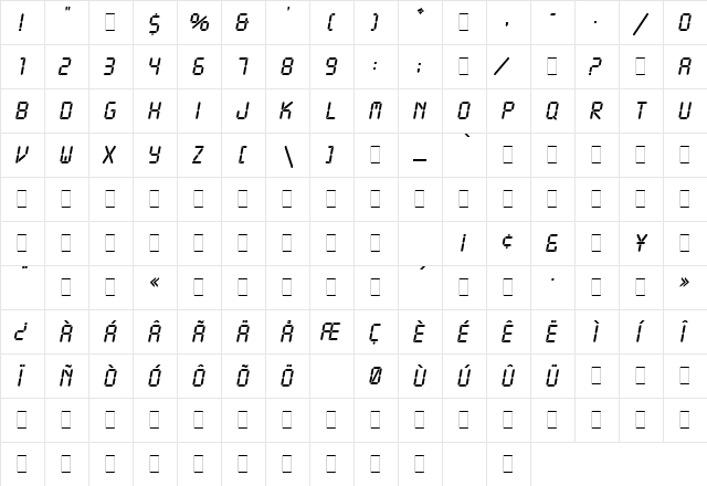 LCD LET Plain  glyph index