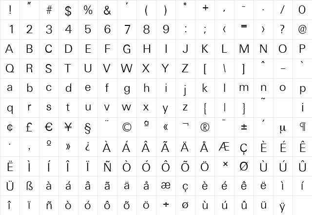 UltimateSerial-Light Regular  glyph index