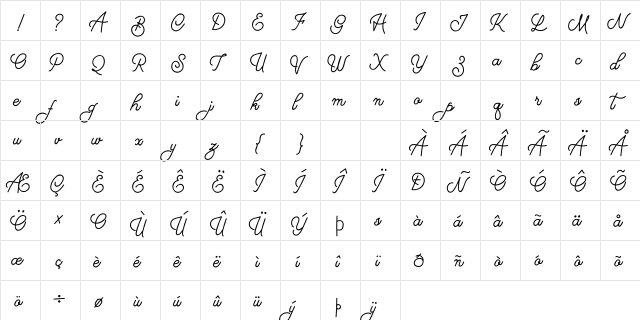Brithasdine Free Regular  glyph index