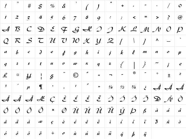 Diskus Bold  glyph index