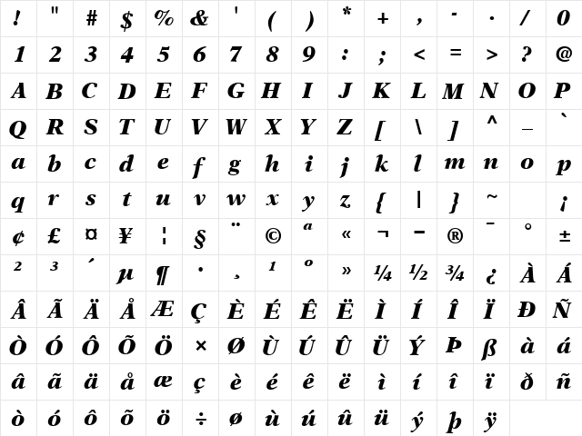 OrchidBlackSSK BoldItalic  glyph index