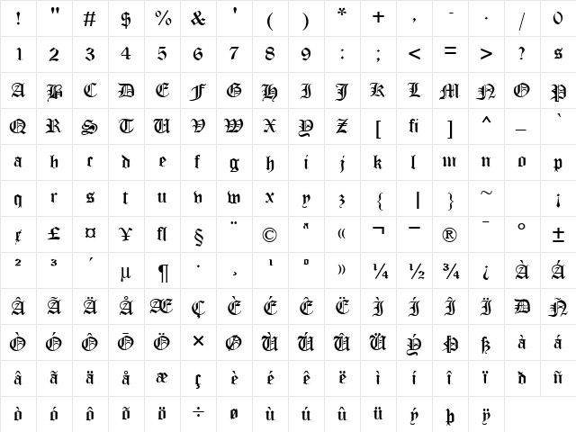 Ottoman DB Regular  glyph index