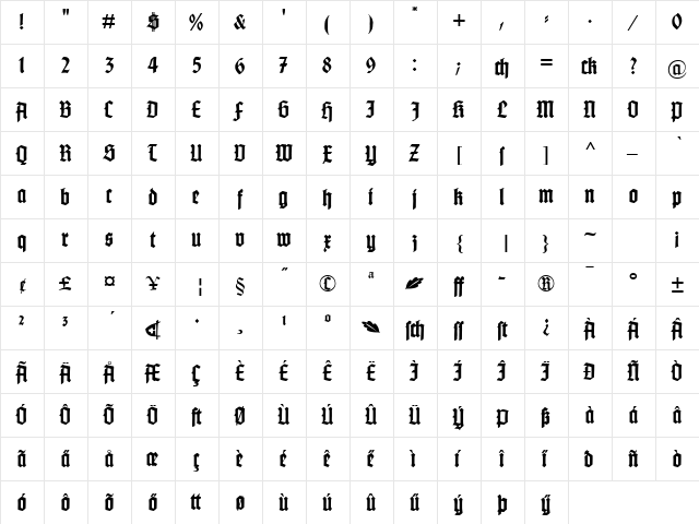 Gotenburg B Bold  glyph index