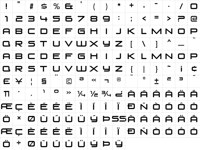 Venus Rising Regular  glyph index