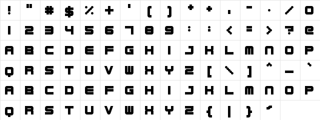 Robotica Regular  glyph index