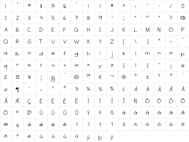 A Sensible Armadillo Regular  glyph index