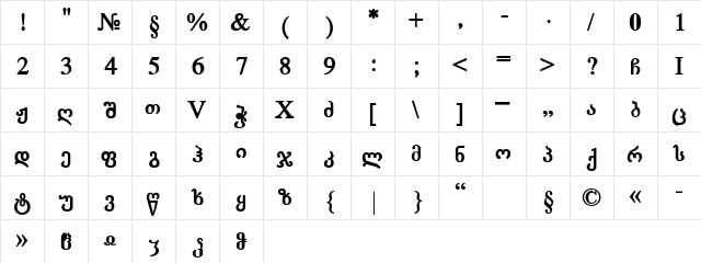 LitNusx_LB Bold  glyph index
