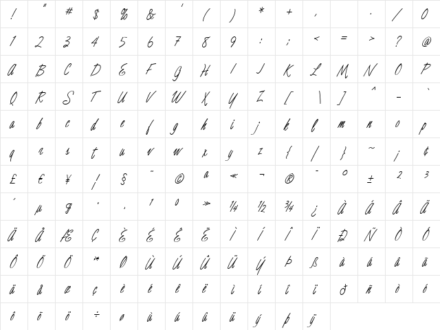 Luce Two Bold  glyph index