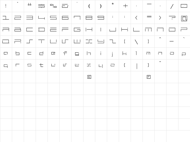 MINIMALHARD2 Regular  glyph index