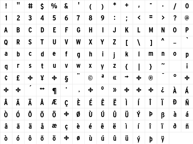 Interstate BoldCondensed  glyph index