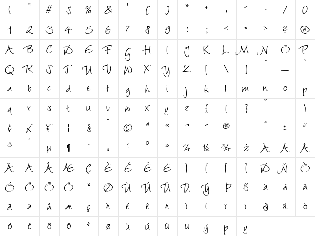 Kamden Regular  glyph index