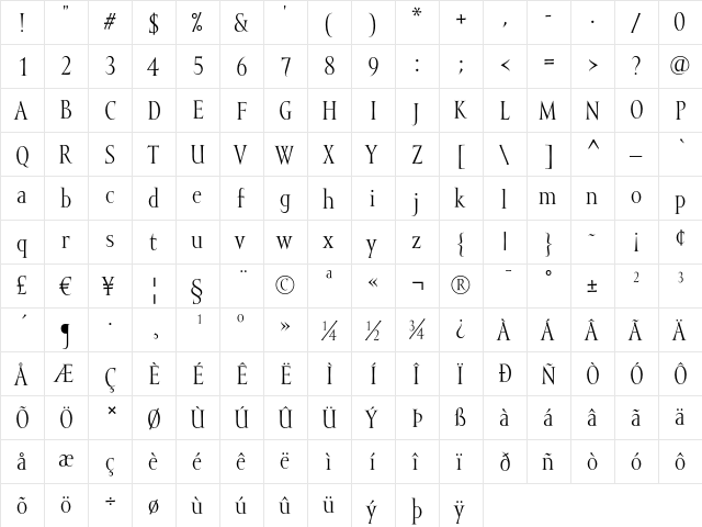 Mramor Regular  glyph index