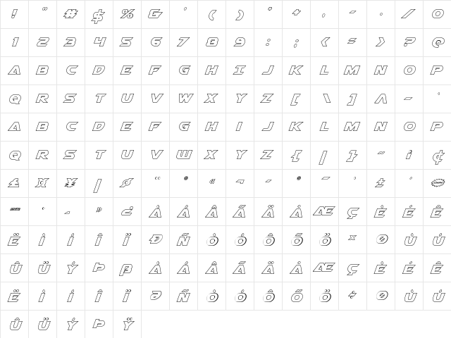 Airstrike Outline Regular  glyph index