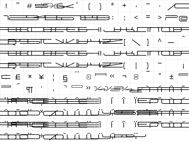 Univox Regular  glyph index
