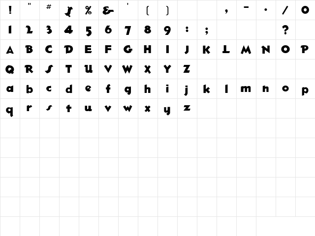 Blue Table 1 Regular  glyph index