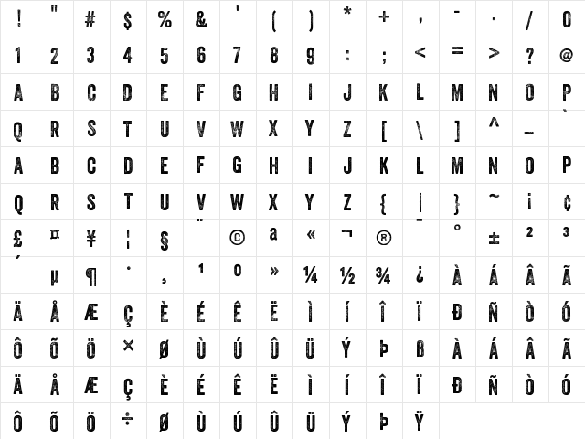 Veneer Two Regular  glyph index