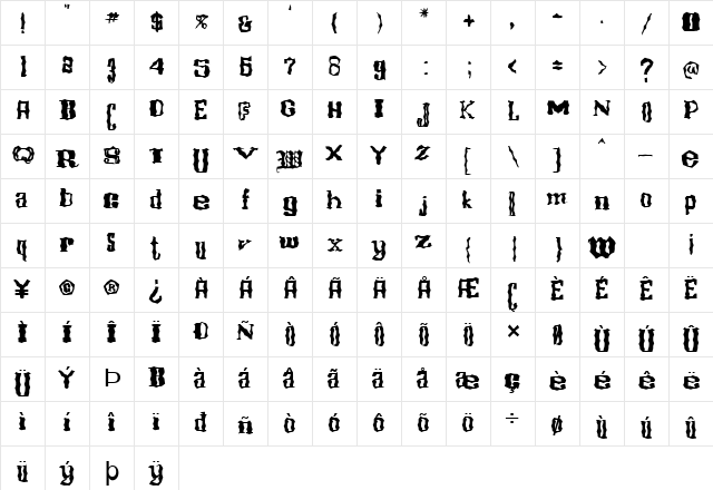 FZ WACKY 16 Normal  glyph index