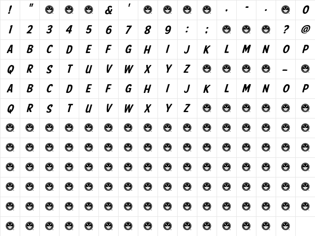 American Purpose Casual 02 Regular  glyph index