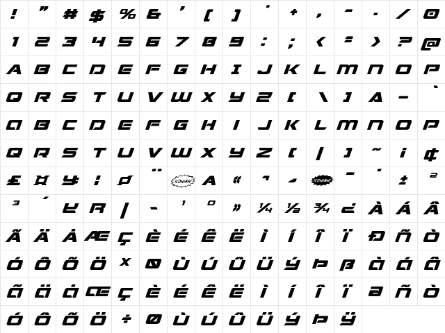 Starduster Expanded Italic Expanded Italic  glyph index