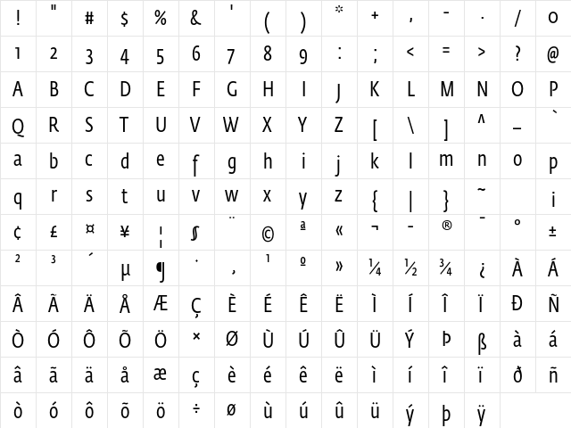 Fedra Sans Condensed Std Book  glyph index